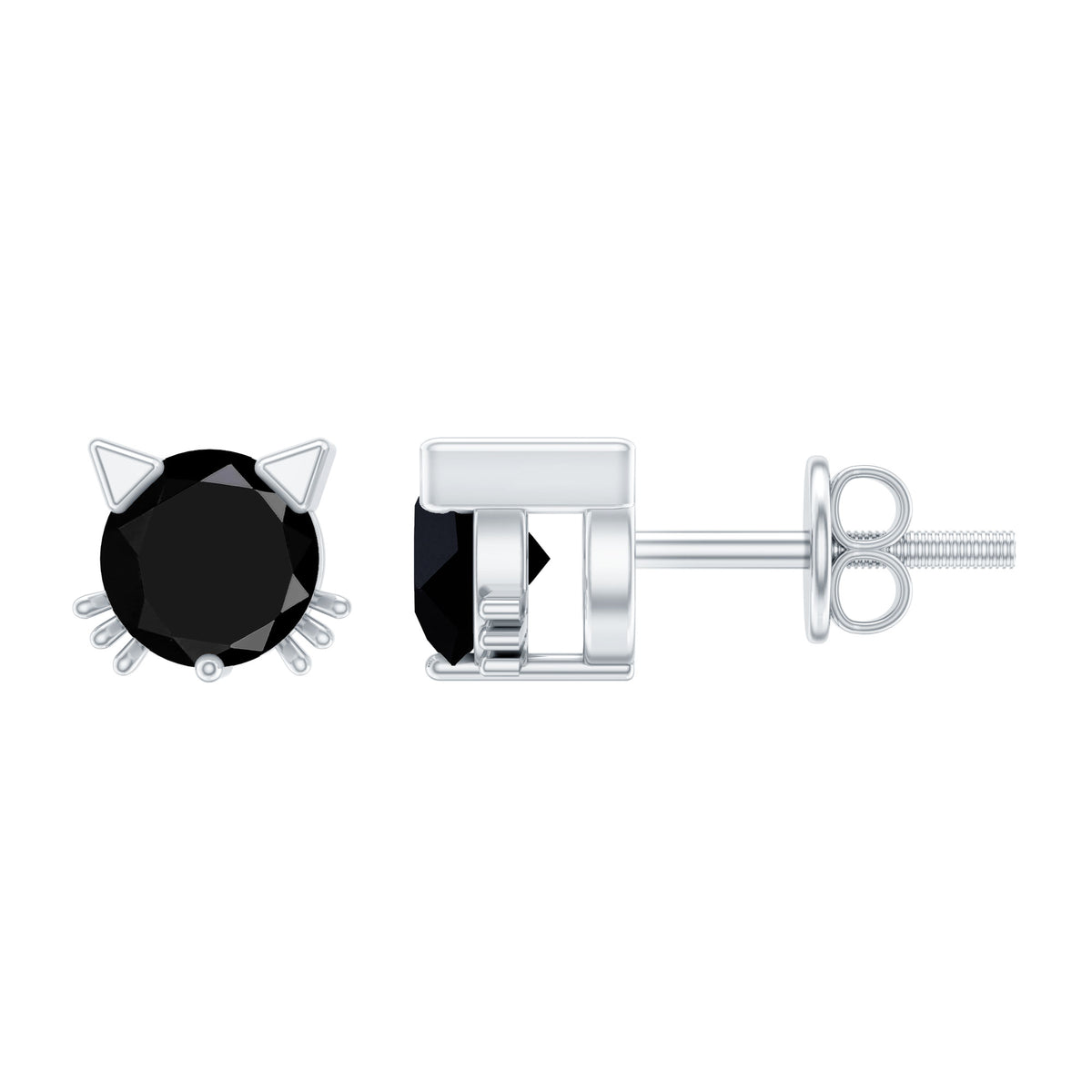 5MM Round Lab Created Black Diamond Cat Stud Earrings AAAA ( Synthetic ) - Rosec Jewels