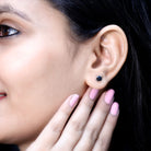 5MM Round Lab Created Black Diamond Cat Stud Earrings AAAA ( Synthetic ) - Rosec Jewels