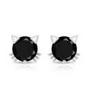 5MM Round Lab Created Black Diamond Cat Stud Earrings AAAA ( Synthetic ) - Rosec Jewels