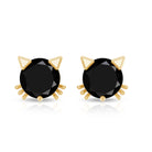 5MM Round Lab Created Black Diamond Cat Stud Earrings AAAA ( Synthetic ) - Rosec Jewels