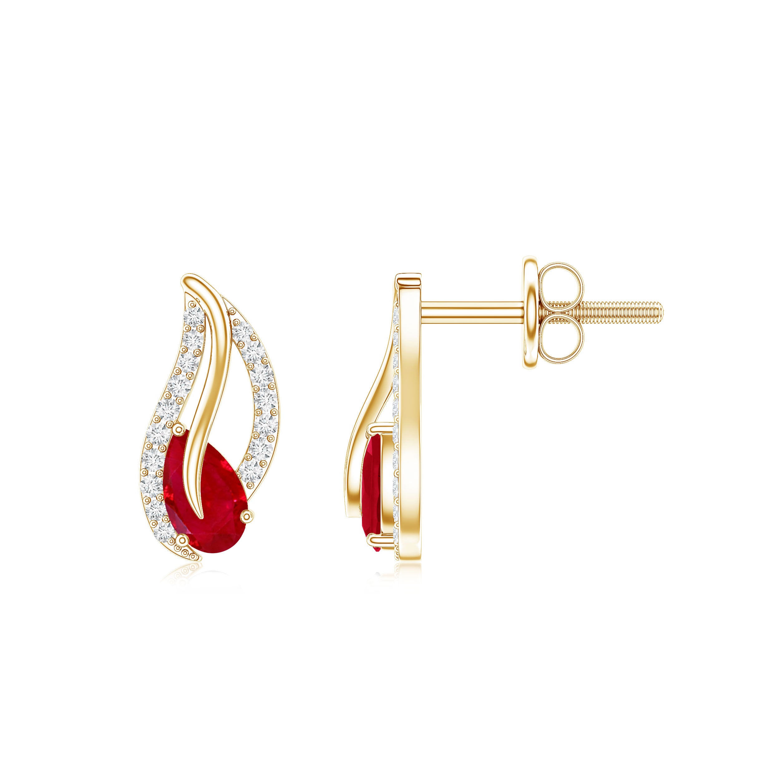 Natural 0.6 Carat Ruby Leaf Earrings with Diamond for Women AAA - Rosec Jewels
