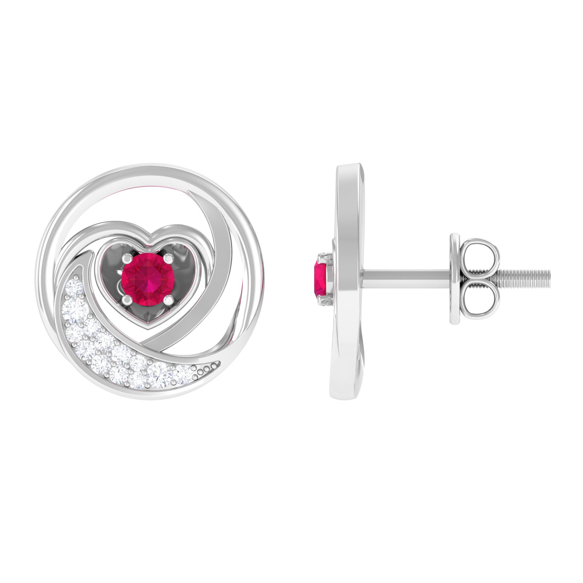 Rosec Jewels-Genuine Ruby and Diamond Minimal Heart Stud Earrings