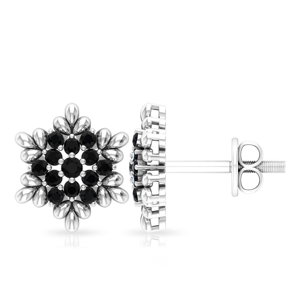 1/2 CT Adorable Black Onyx Floral Cluster Stud Earrings for Women Black Onyx - ( AAA ) - Quality - Rosec Jewels