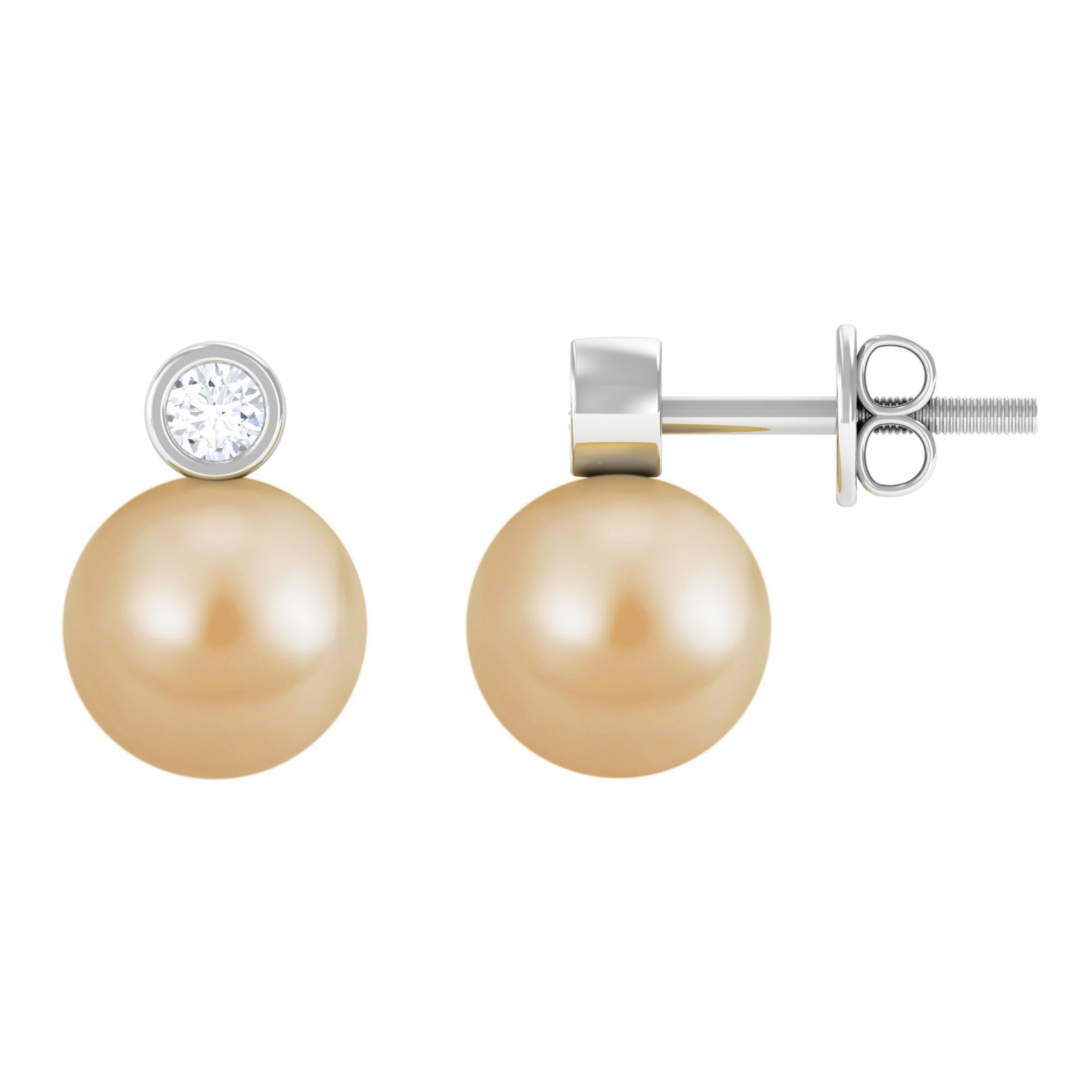 Bead Set South Sea Pearl Elegant Stud Earring with Diamond South Sea Pearl - ( AAA ) - Quality - Rosec Jewels