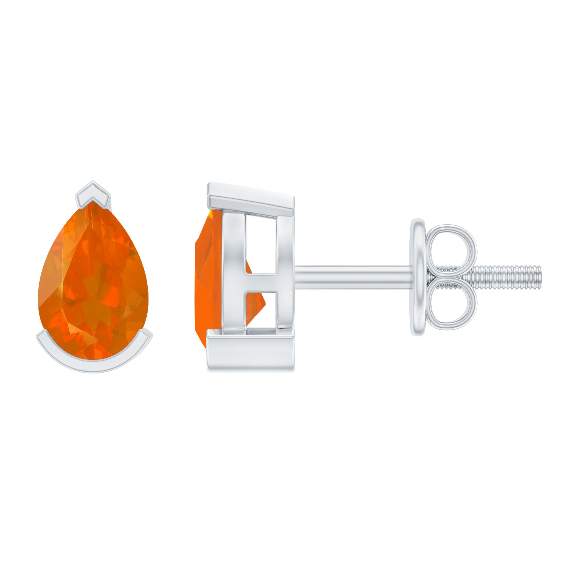 Real Fire Opal Solitaire Teardrop Stud Earrings