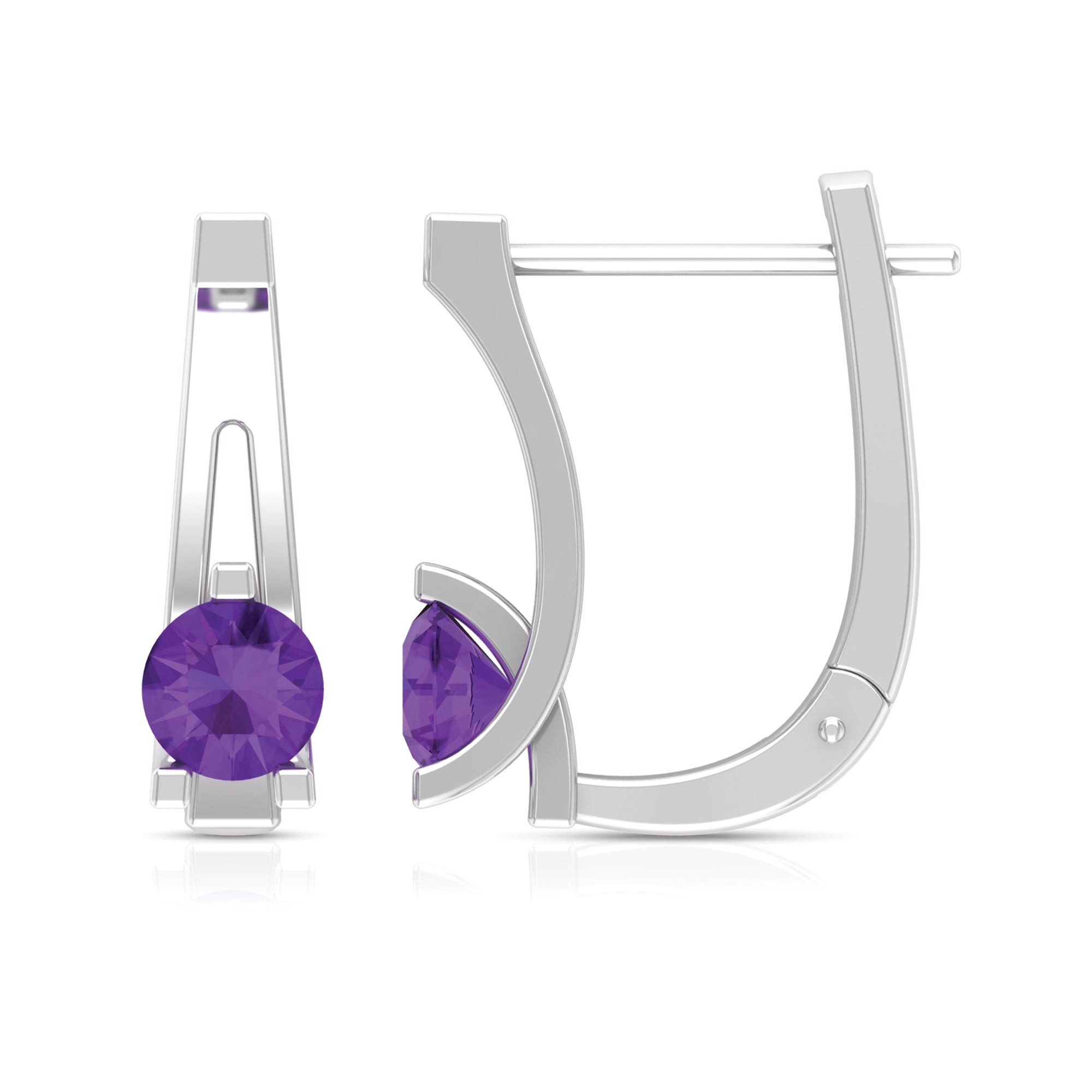 Solitaire Amethyst J Hoop Earrings for Women AAA - Rosec Jewels