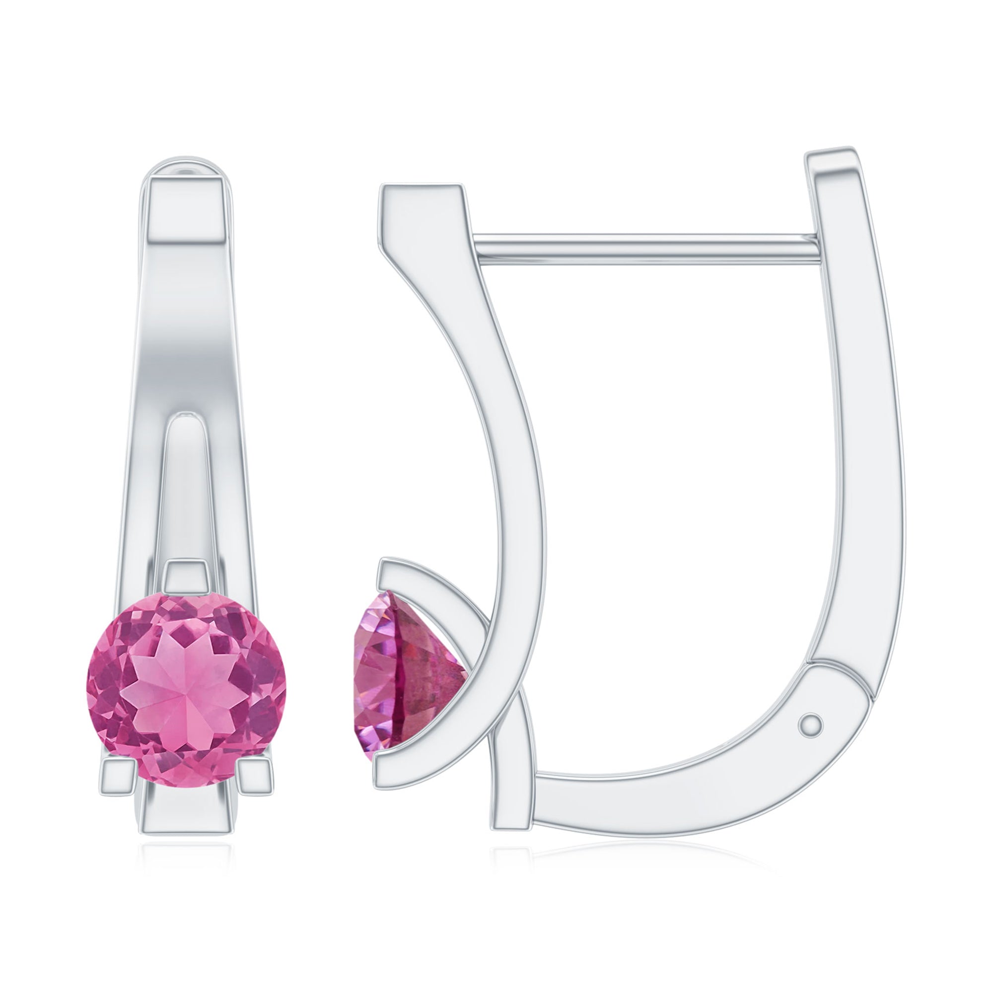 Natural Pink Tourmaline J Hoop Earrings AAA - Rosec Jewels