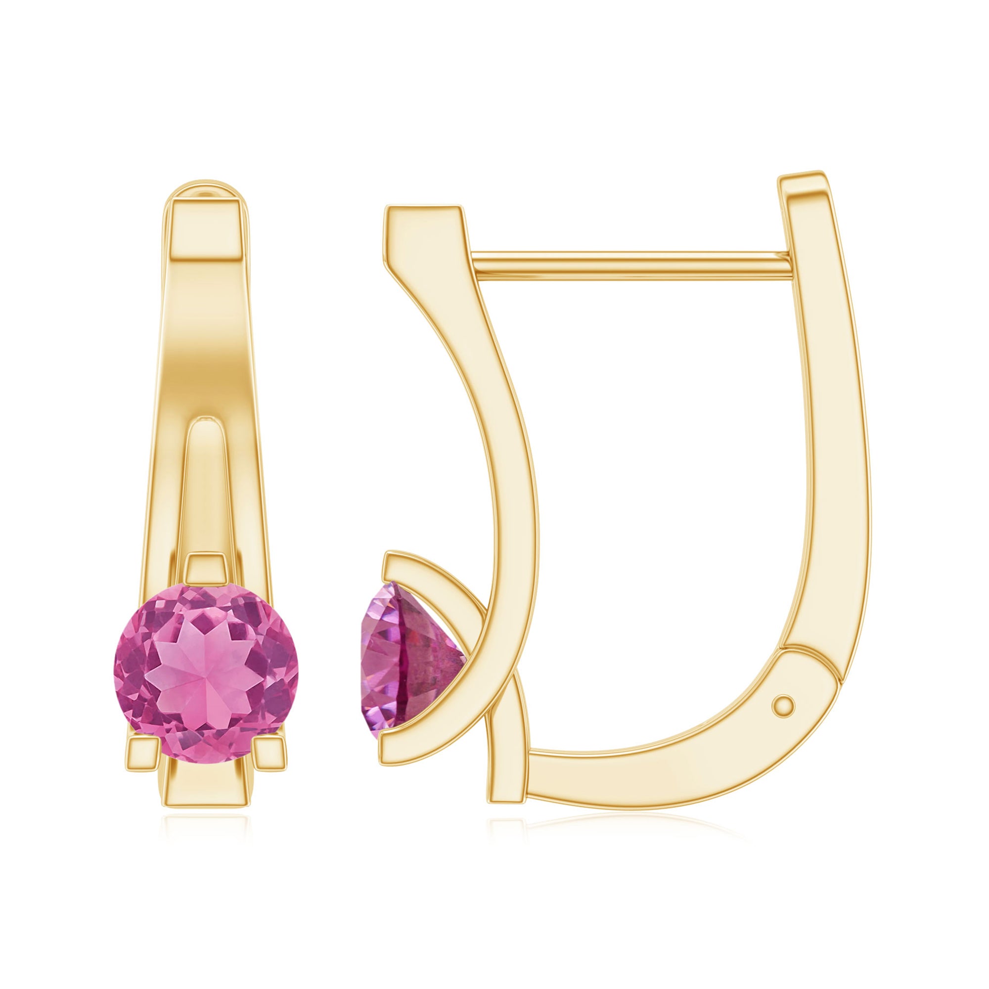 Natural Pink Tourmaline J Hoop Earrings AAA - Rosec Jewels