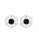 1 CT Black Spinel and Diamond Hexagon Stud Earrings AAA - Rosec Jewels