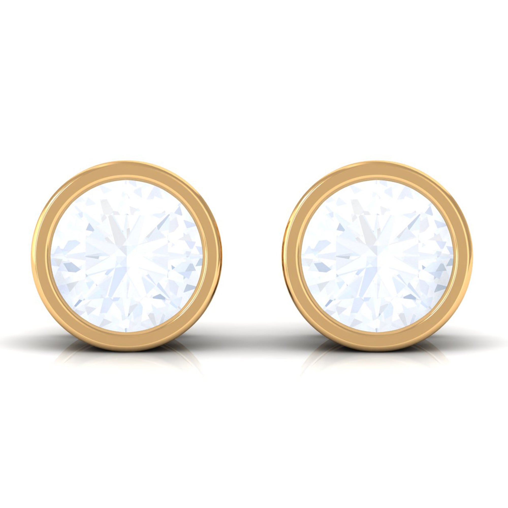Real Moonstone Solitaire Stud Earrings in Bezel Setting AAA - Rosec Jewels