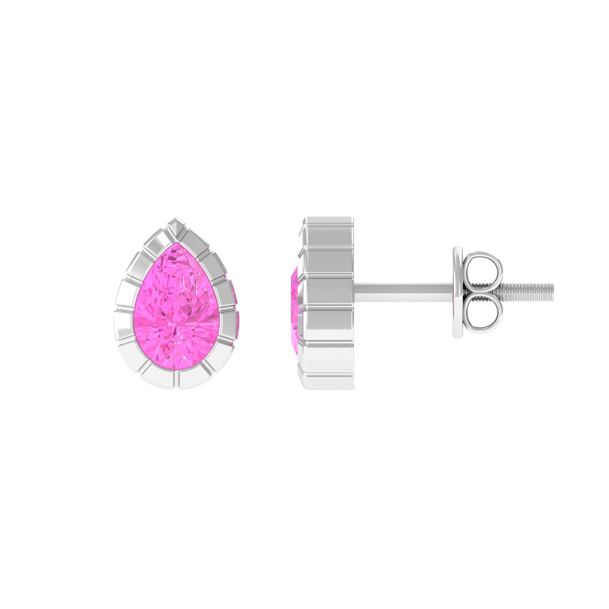 Pink Sapphire Teardrop Solitaire Stud Earrings in Engraved Bezel Setting Pink Sapphire - ( AAA ) - Quality - Rosec Jewels