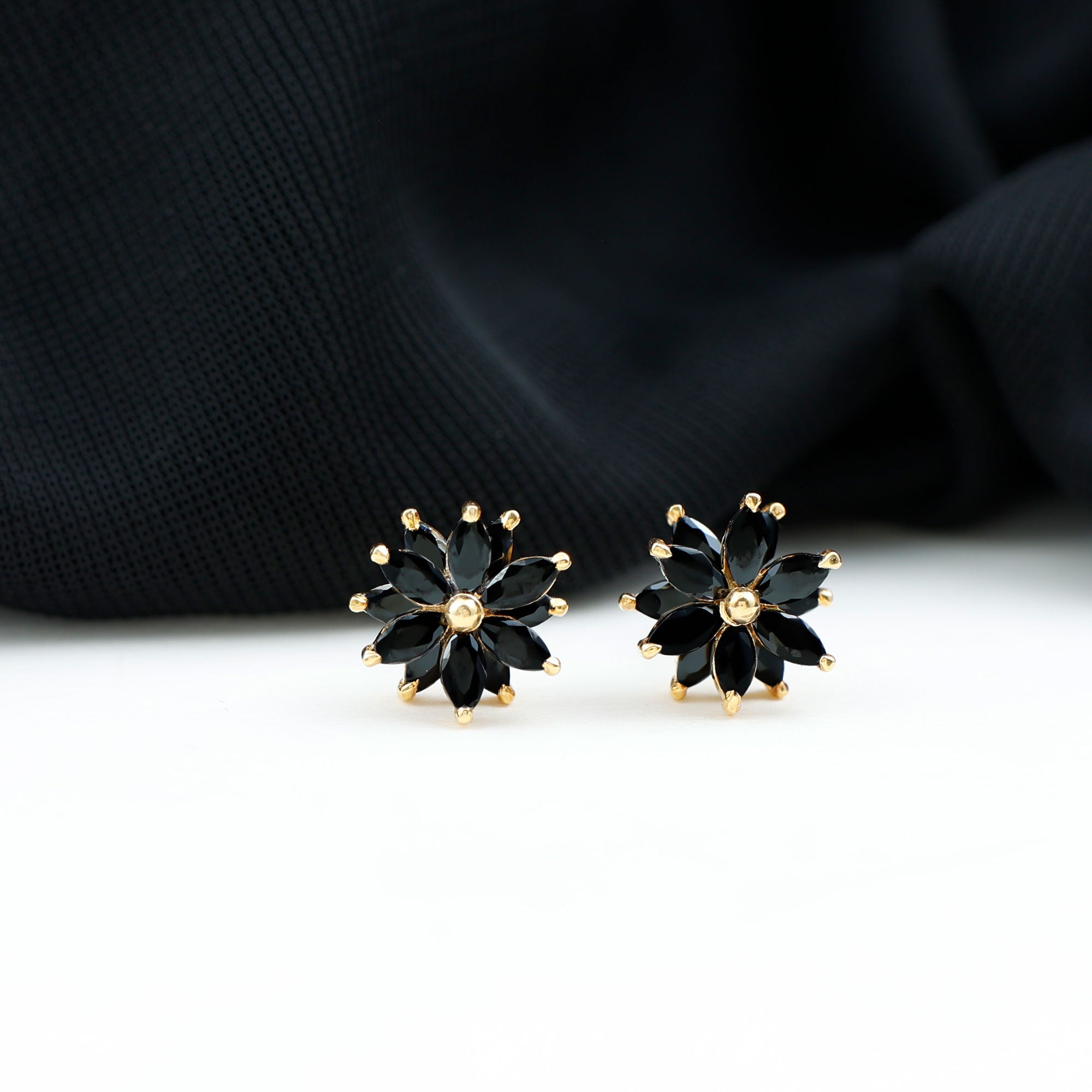 3 CT Marquise Shape Black Onyx Floral Statement Stud Earrings Black Onyx - ( AAA ) - Quality - Rosec Jewels