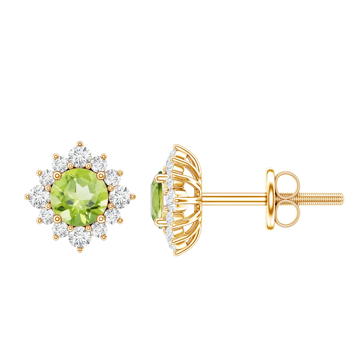 1 Carat Peridot Stud Earrings with Diamond Halo AAA - Rosec Jewels