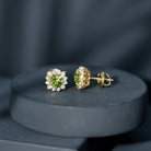 1 Carat Peridot Stud Earrings with Diamond Halo AAA - Rosec Jewels