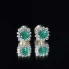 Real Emerald Stud Earrings with Diamond Halo AAA - Rosec Jewels