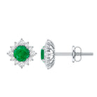 Real Emerald Stud Earrings with Diamond Halo AAA - Rosec Jewels