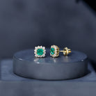 Real Emerald Stud Earrings with Diamond Halo AAA - Rosec Jewels