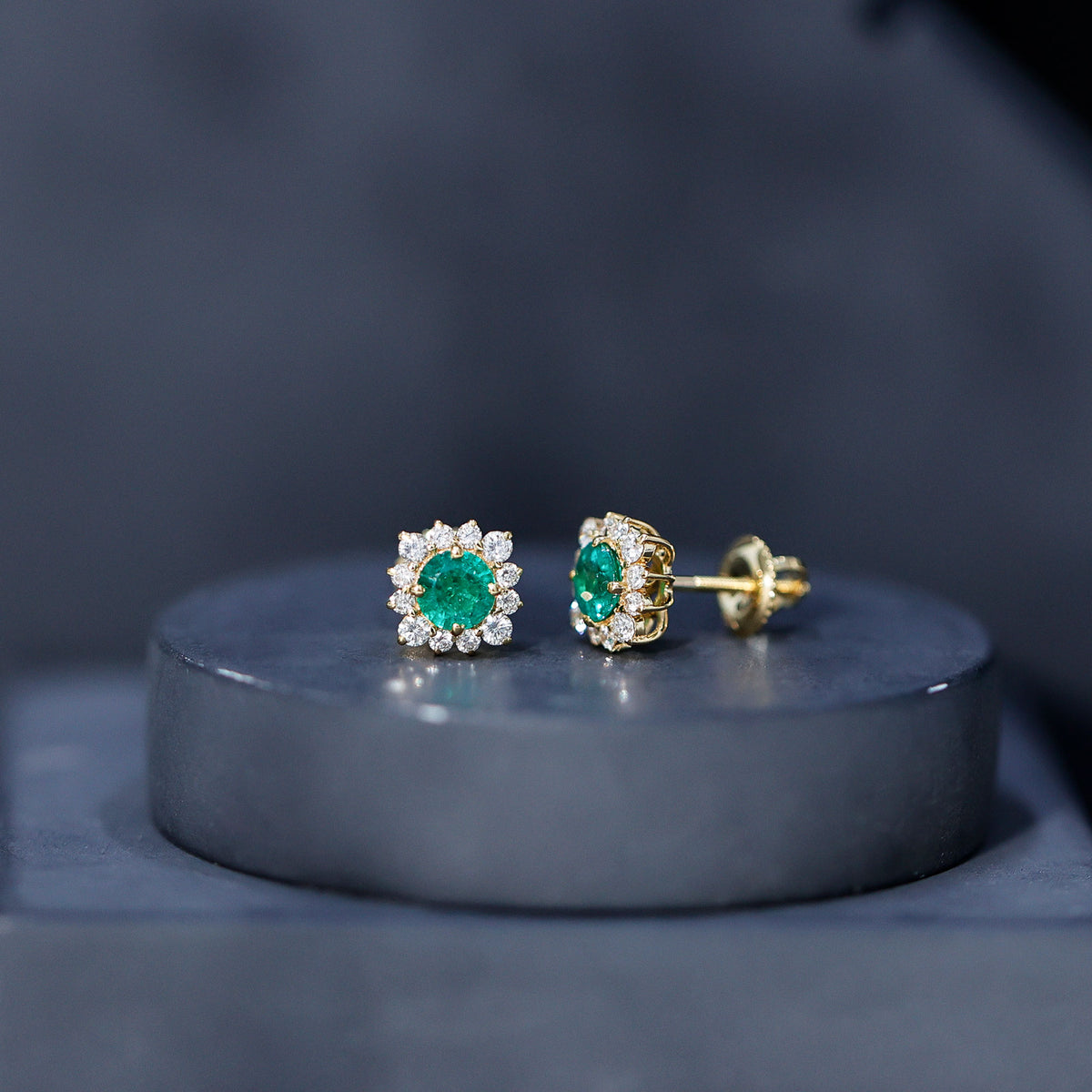 Real Emerald Stud Earrings with Diamond Halo AAA - Rosec Jewels