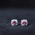 Round Pink Tourmaline Stud Earrings with Diamond Halo AAA - Rosec Jewels