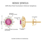 Round Pink Tourmaline Stud Earrings with Diamond Halo AAA - Rosec Jewels