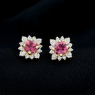 Round Pink Tourmaline Stud Earrings with Diamond Halo AAA - Rosec Jewels