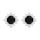 0.9 Carat Black Spinel and Diamond Classic Halo Stud Earrings AAA - Rosec Jewels