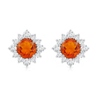 0.9 Carat Classic Fire Opal Stud Earrings with Diamond Halo AAA - Rosec Jewels