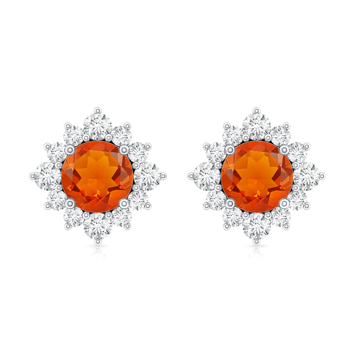 0.9 Carat Classic Fire Opal Stud Earrings with Diamond Halo AAA - Rosec Jewels