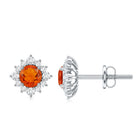 0.9 Carat Classic Fire Opal Stud Earrings with Diamond Halo AAA - Rosec Jewels