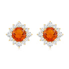 0.9 Carat Classic Fire Opal Stud Earrings with Diamond Halo AAA - Rosec Jewels