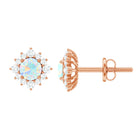 Classic Ethiopian Opal Stud Earrings with Diamond Halo AAA - Rosec Jewels