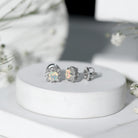 Classic Ethiopian Opal Stud Earrings with Diamond Halo AAA - Rosec Jewels