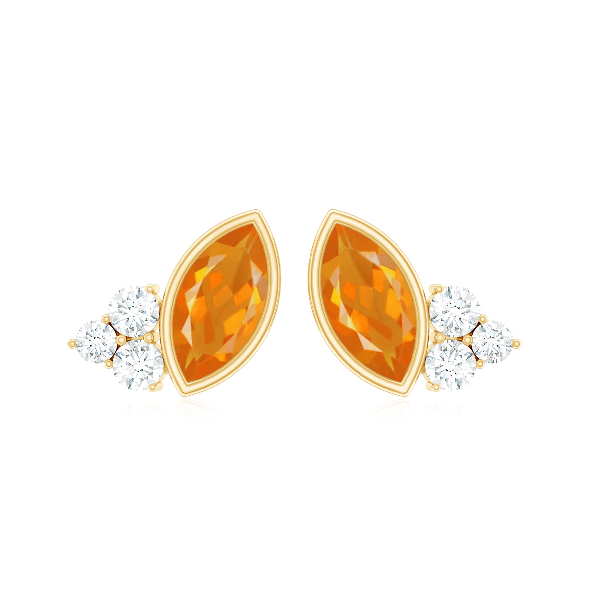 Marquise Cut Fire Opal Stud Earrings with Diamond Trio AAA - Rosec Jewels