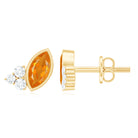 Marquise Cut Fire Opal Stud Earrings with Diamond Trio AAA - Rosec Jewels