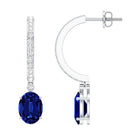 Oval Lab Created Blue Sapphire and Moissanite Hoop Drop Earrings AAAA - Rosec Jewels
