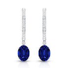 Oval Lab Created Blue Sapphire and Moissanite Hoop Drop Earrings AAAA - Rosec Jewels
