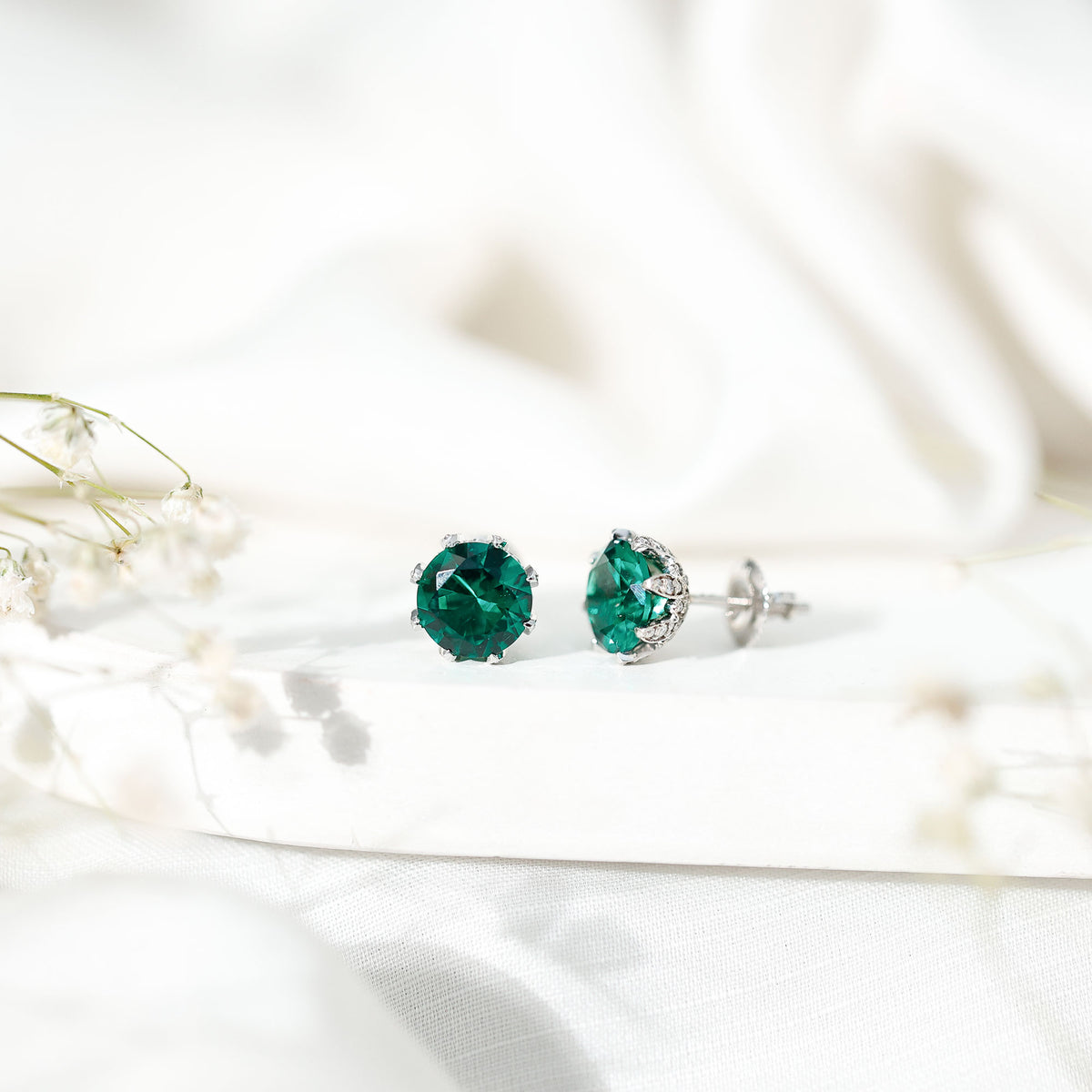 4.3 Carat Certified Lab Created Emerald Floral Stud Earrings AAAA - Rosec Jewels