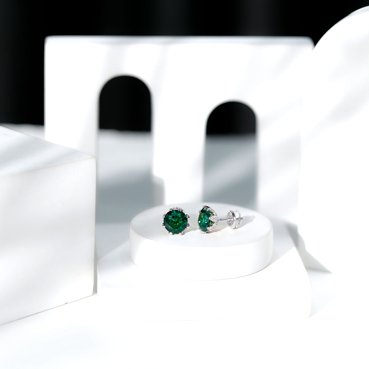 4.3 Carat Certified Lab Created Emerald Floral Stud Earrings AAAA - Rosec Jewels