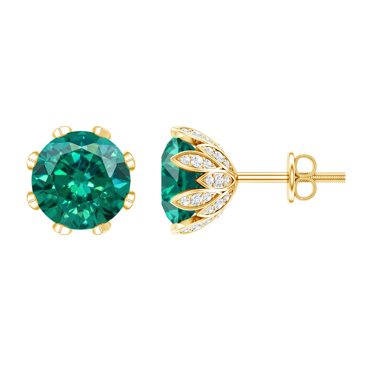 4.3 Carat Certified Lab Created Emerald Floral Stud Earrings AAAA - Rosec Jewels