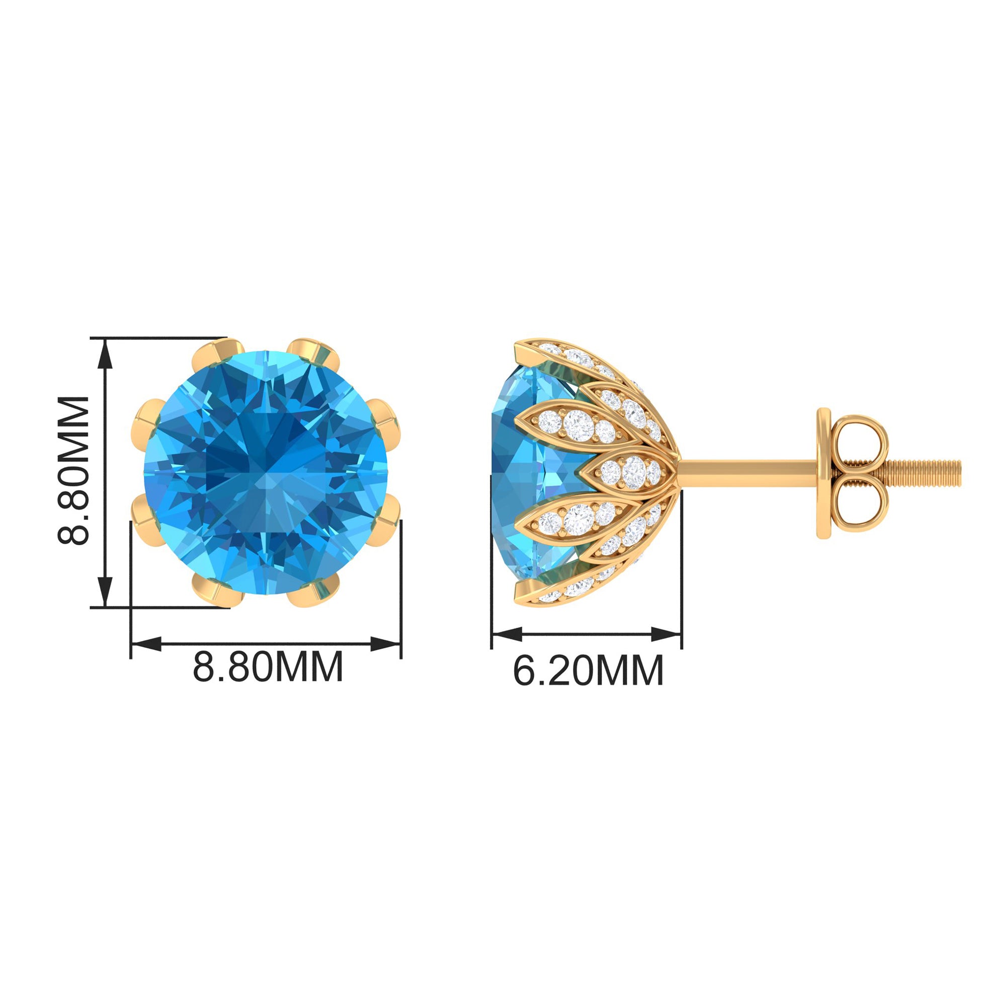 Swiss Blue Topaz Flower Bridal Stud Earrings with Diamond Swiss Blue Topaz - ( AAA ) - Quality - Rosec Jewels