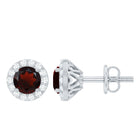 Rosec Jewels-Genuine Garnet Stud Earrings with Lab Grown Diamond Halo