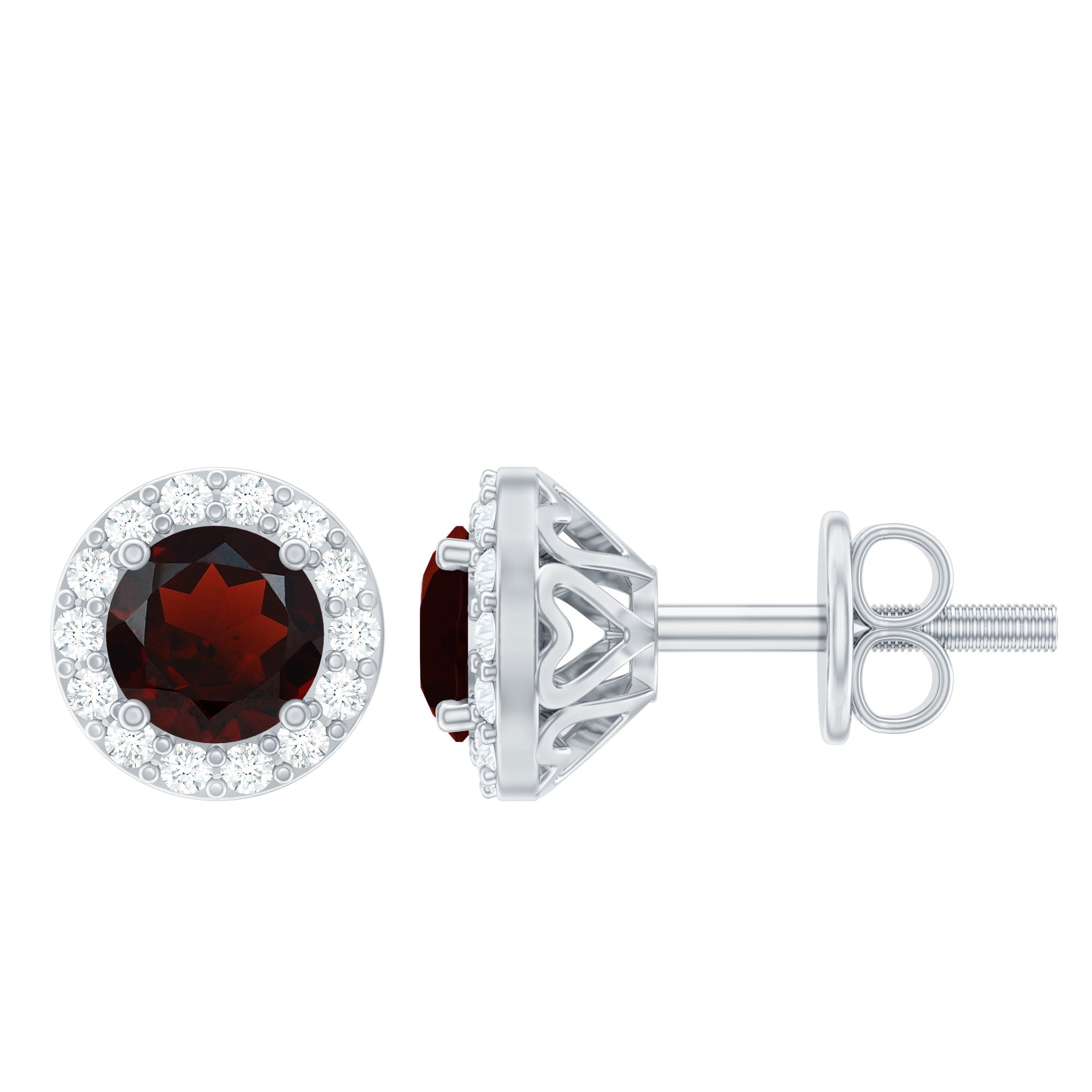 Rosec Jewels-Genuine Garnet Stud Earrings with Lab Grown Diamond Halo