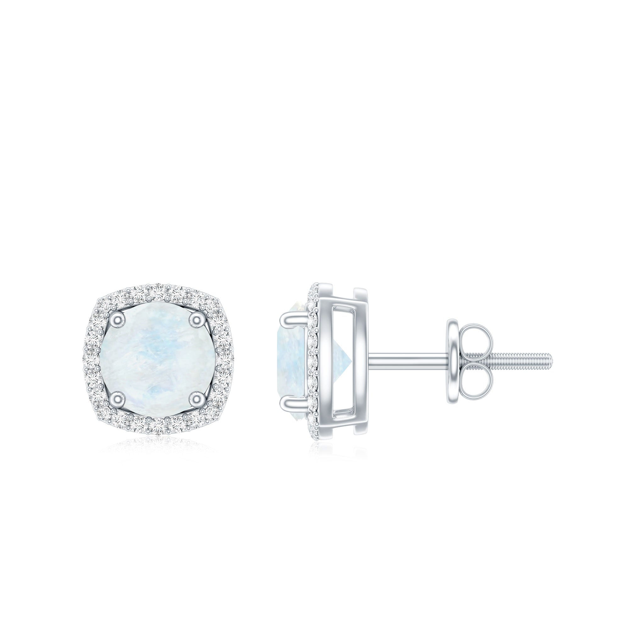 Natural 0.7 Carat Moonstone Stud Earrings with Diamond Halo AAA - Rosec Jewels