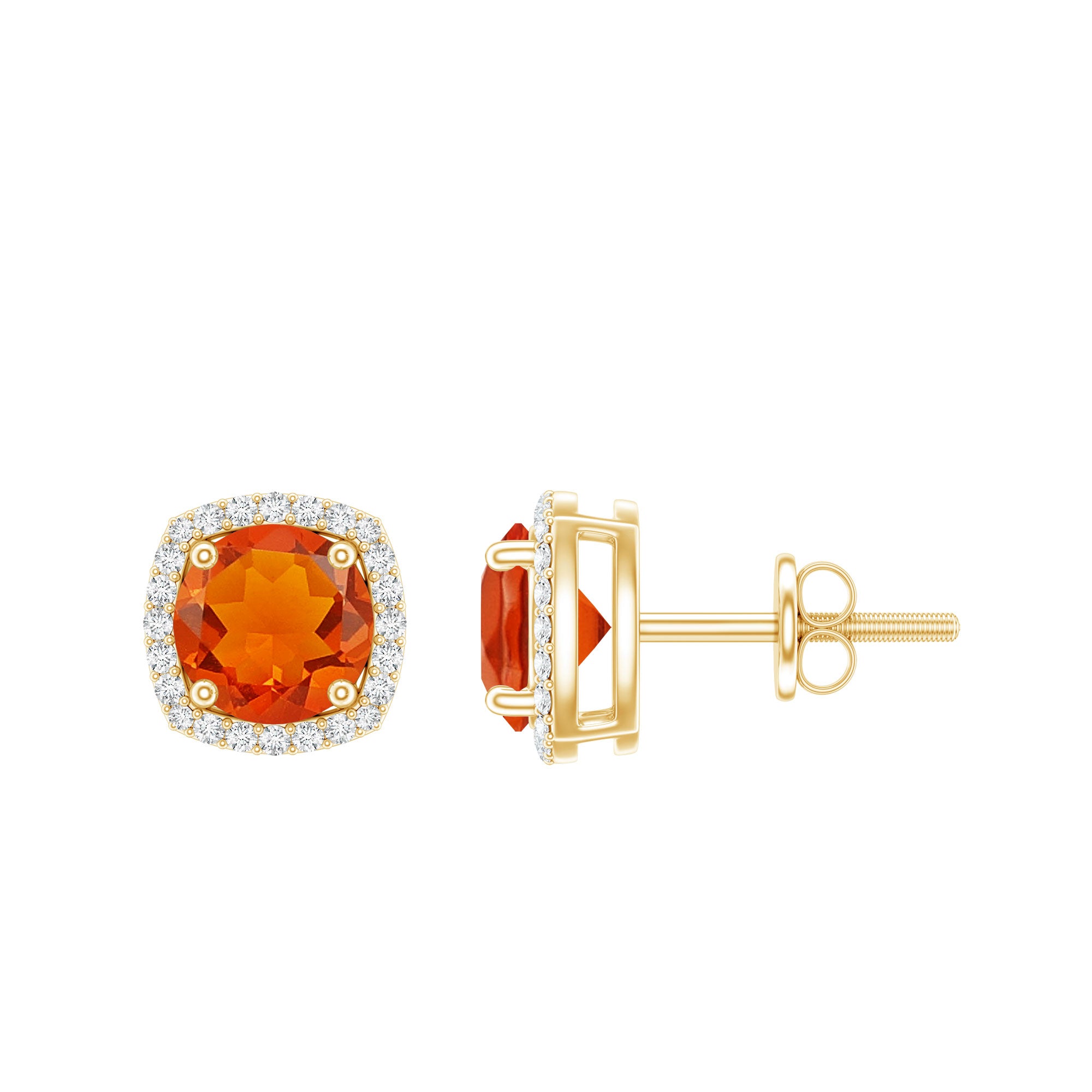 1.5 CT Round Fire Opal and Diamond Halo Stud Earrings AAA - Rosec Jewels