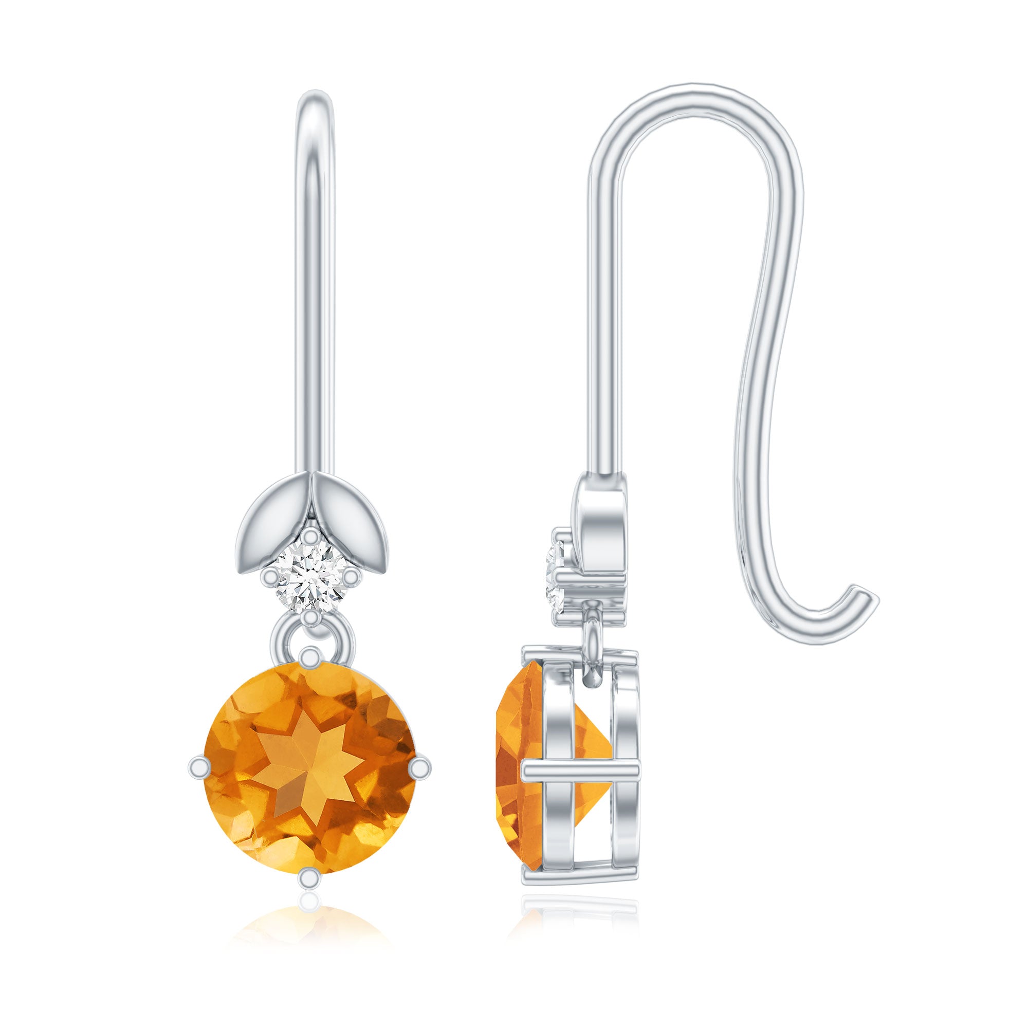 Certified Natural Citrine Diamond Drop Earrings with Fish Hook AAA - Rosec Jewels