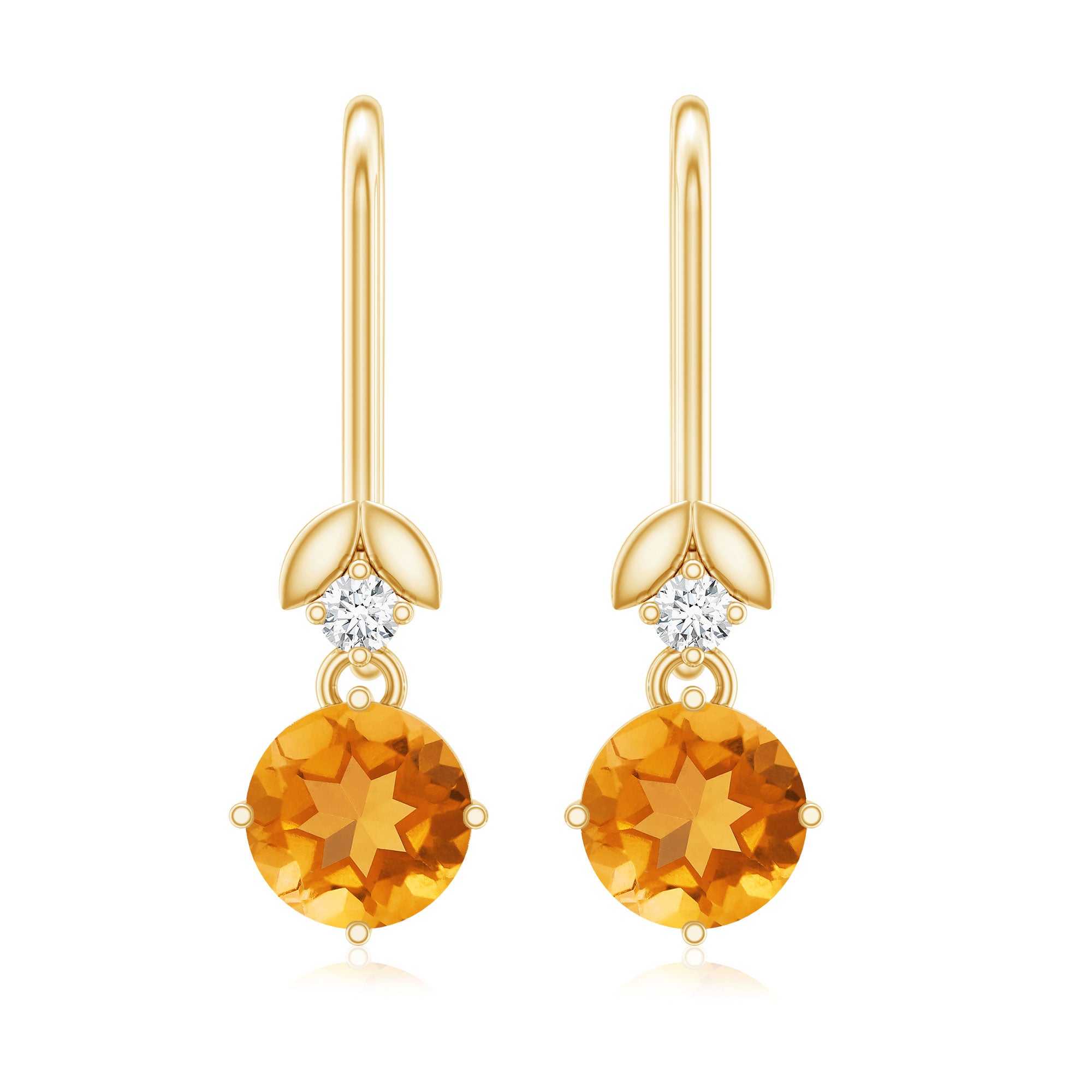 Certified Natural Citrine Diamond Drop Earrings with Fish Hook AAA - Rosec Jewels