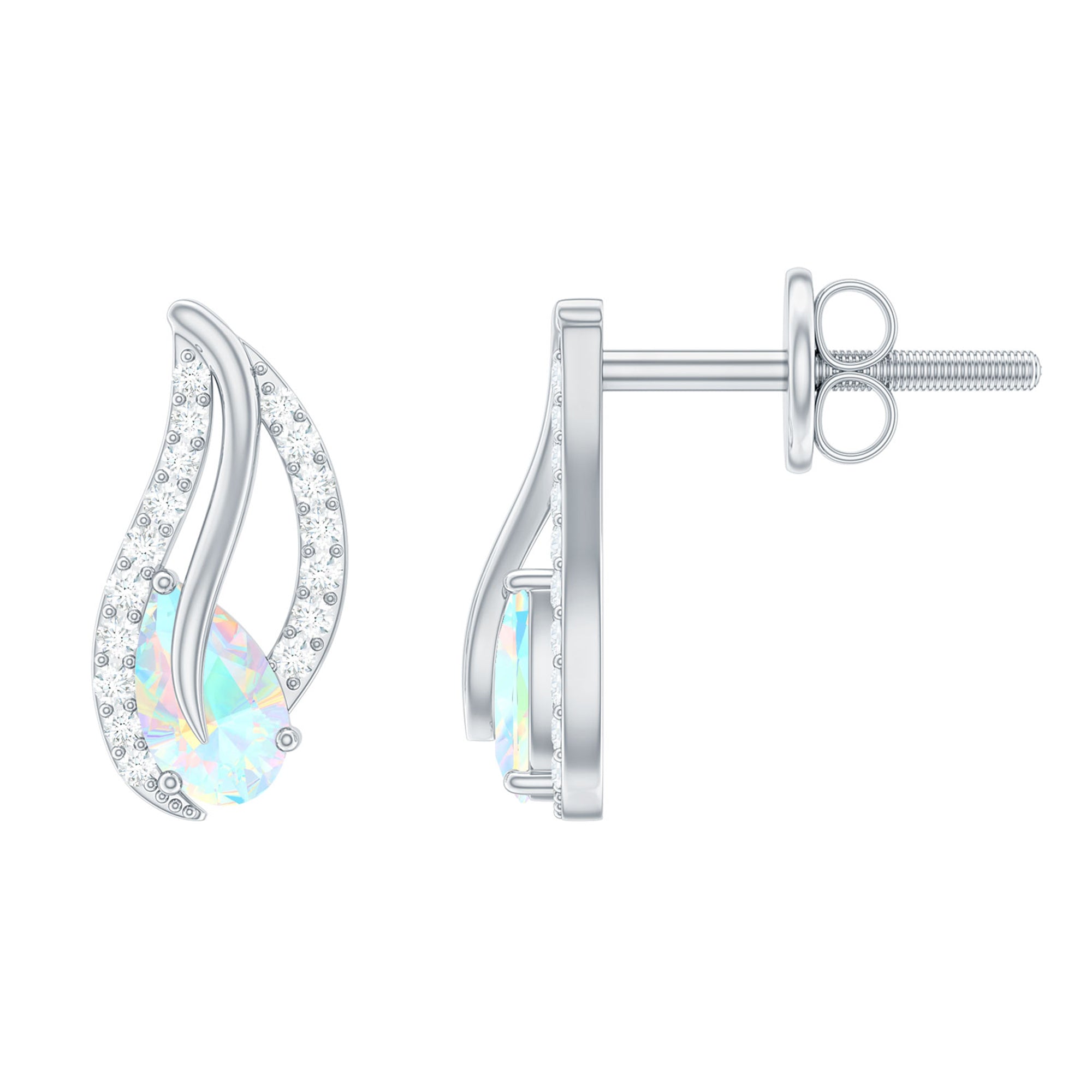 Natural Ethiopian Opal Leaf Stud Earrings With Moissanite