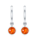 Lab Grown Orange Sapphire Hoop Drop Earrings Lab Created Orange Sapphire - ( AAAA ) - Quality - Rosec Jewels