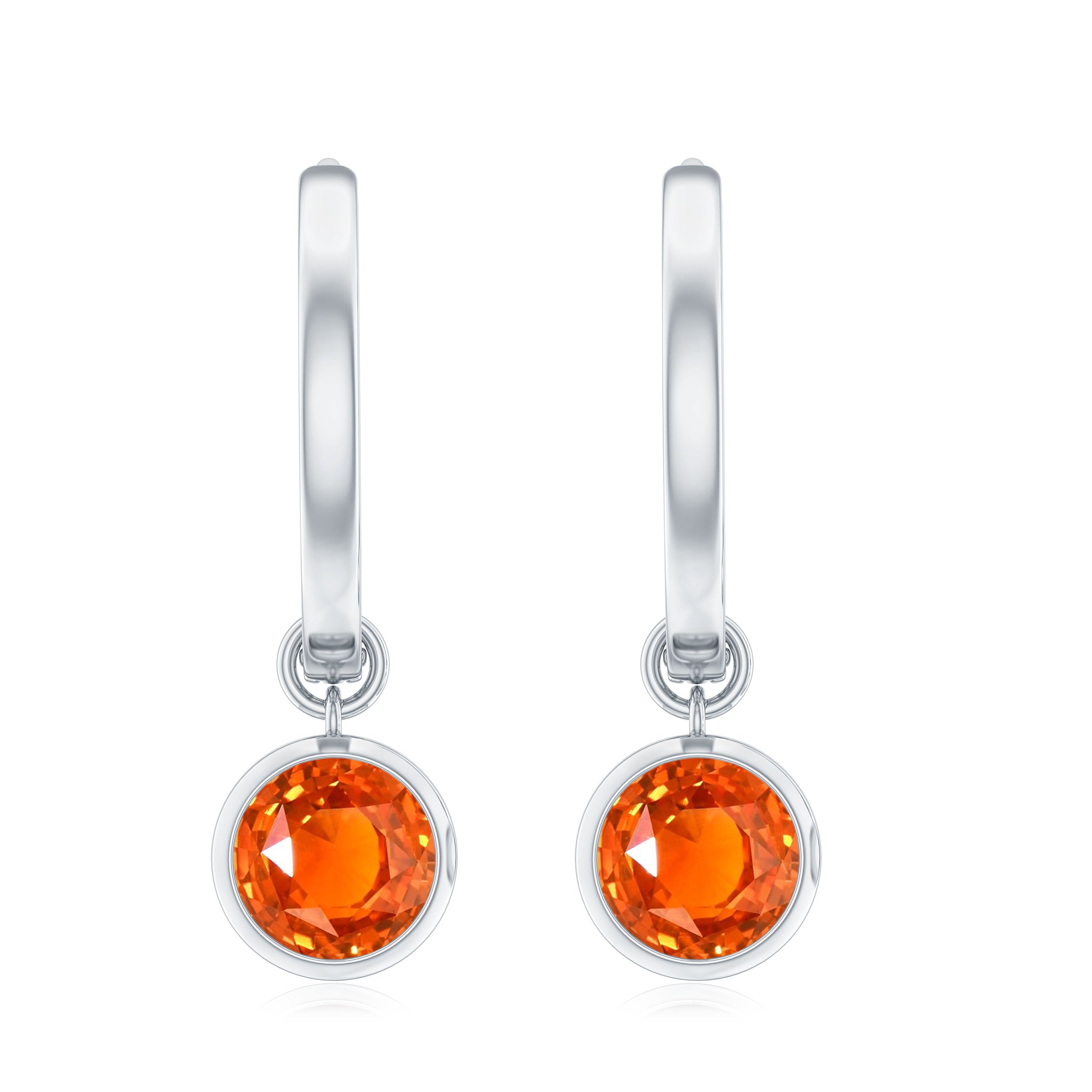 Lab Grown Orange Sapphire Hoop Drop Earrings Lab Created Orange Sapphire - ( AAAA ) - Quality - Rosec Jewels