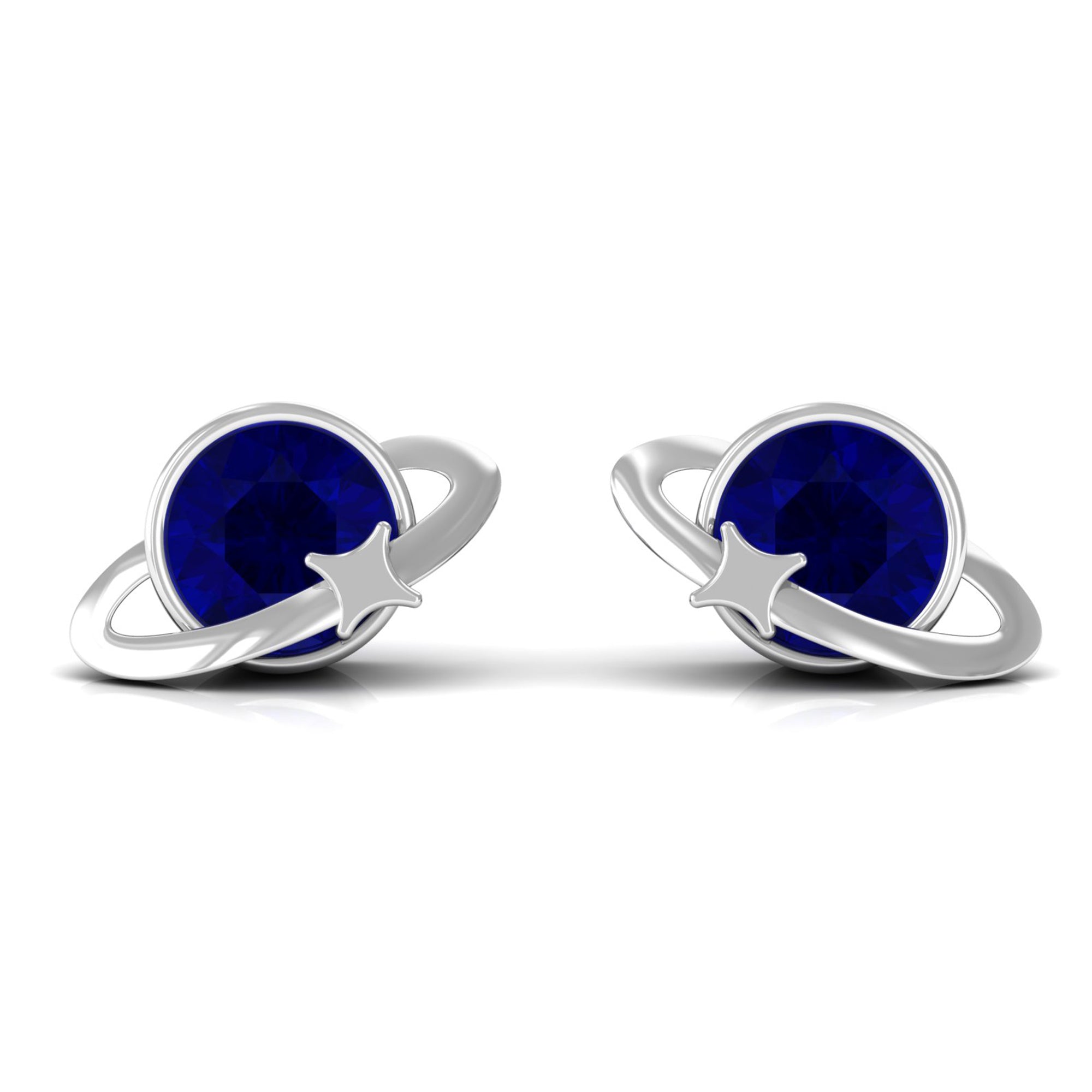 2 CT Solitaire Blue Sapphire Celestial Stud Earrings in Bezel Setting AAA - Rosec Jewels